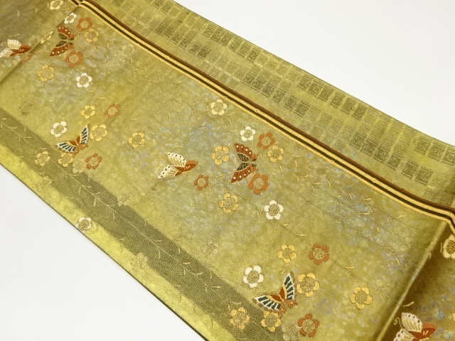 JAPANESE KIMONO / VINTAGE FUKURO OBI / WOVEN WEEPING UME & BUTTERFLY